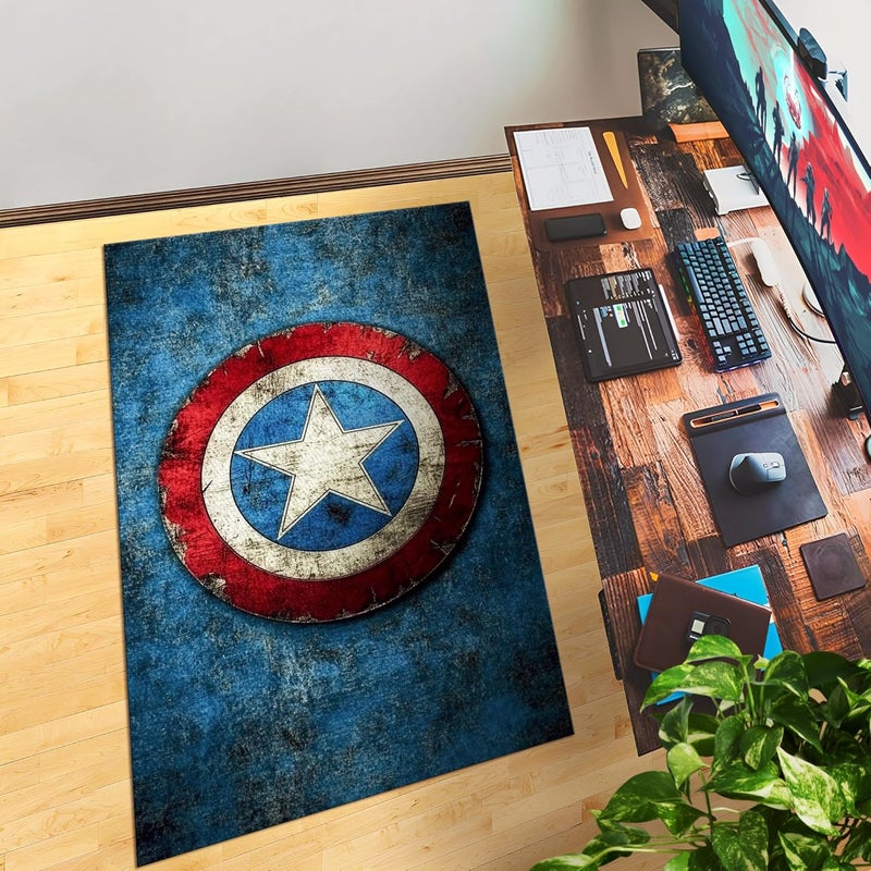 DreamController Caption America Custom Rugs for Gamer Room (62x40inch)| Playroom Carpets Inspired by Games & Anime Decor for Gamers | Gamer Room Decor for Kids Teen Anti-Slip Gaming Mats - Image 5